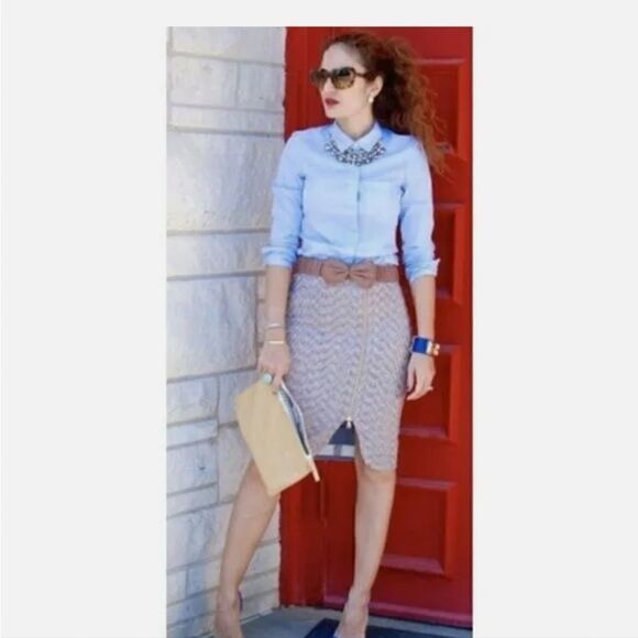 J.Crew Nwt Purple Gold Sparkle Tweed Front Zip Skirt - Picture 3 of 12